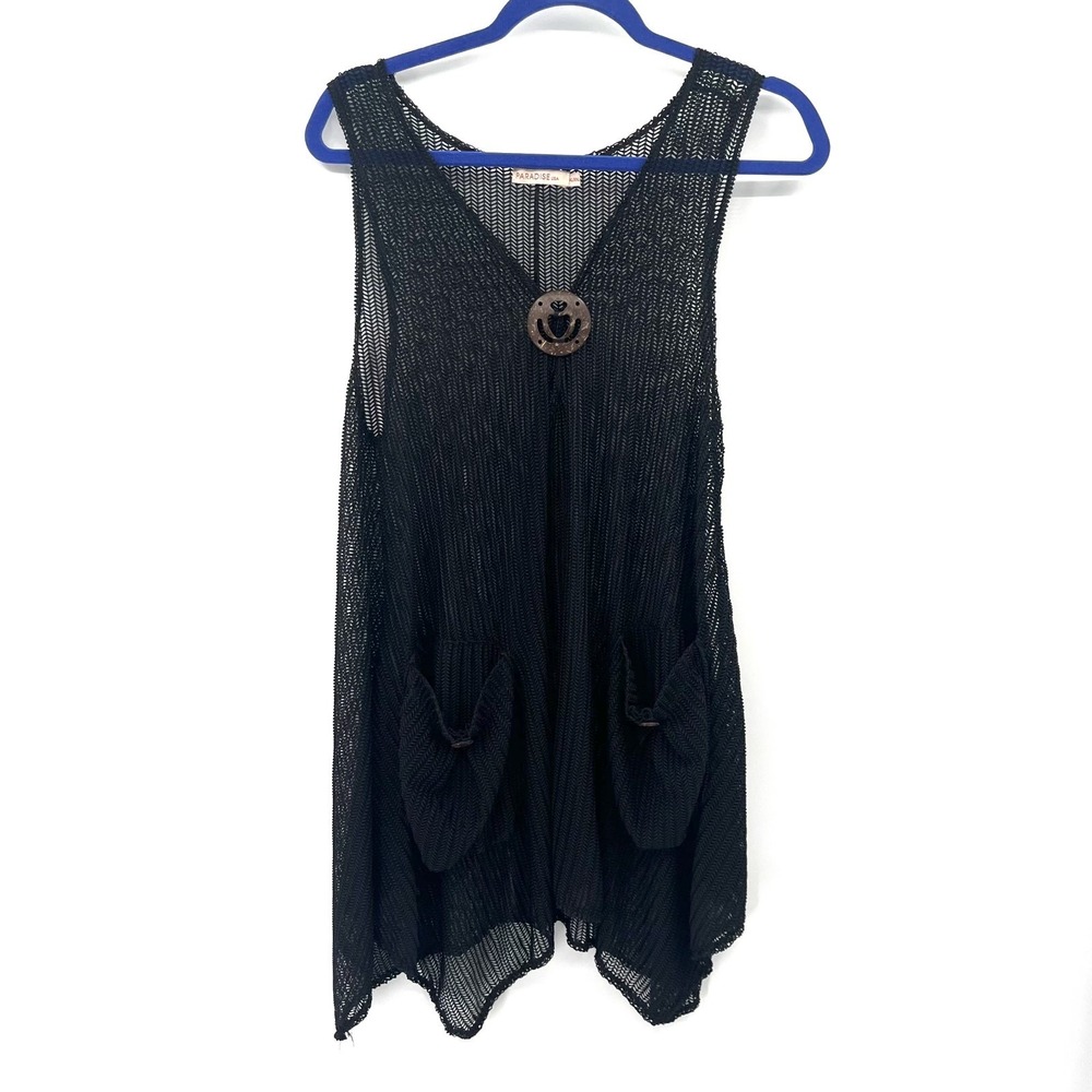Paradise usa Black Mesh lagenlook boho beach whimsigoth fairy tank top XL XXL